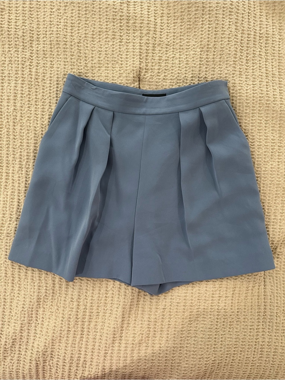 Theory Pleated High-Waist Shorts in Dusty Blue
